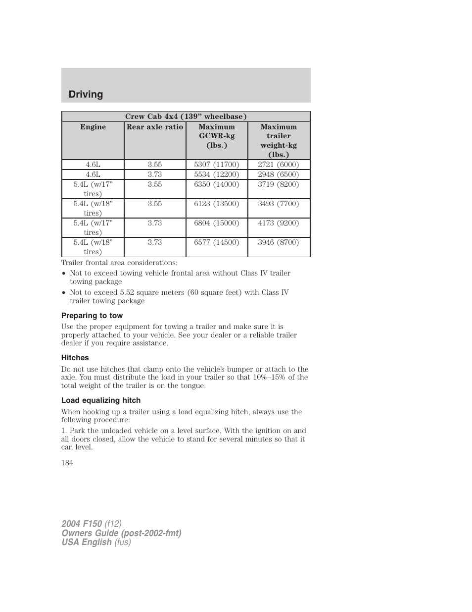 Driving | FORD 2004 F-150 v.3 User Manual | Page 184 / 304