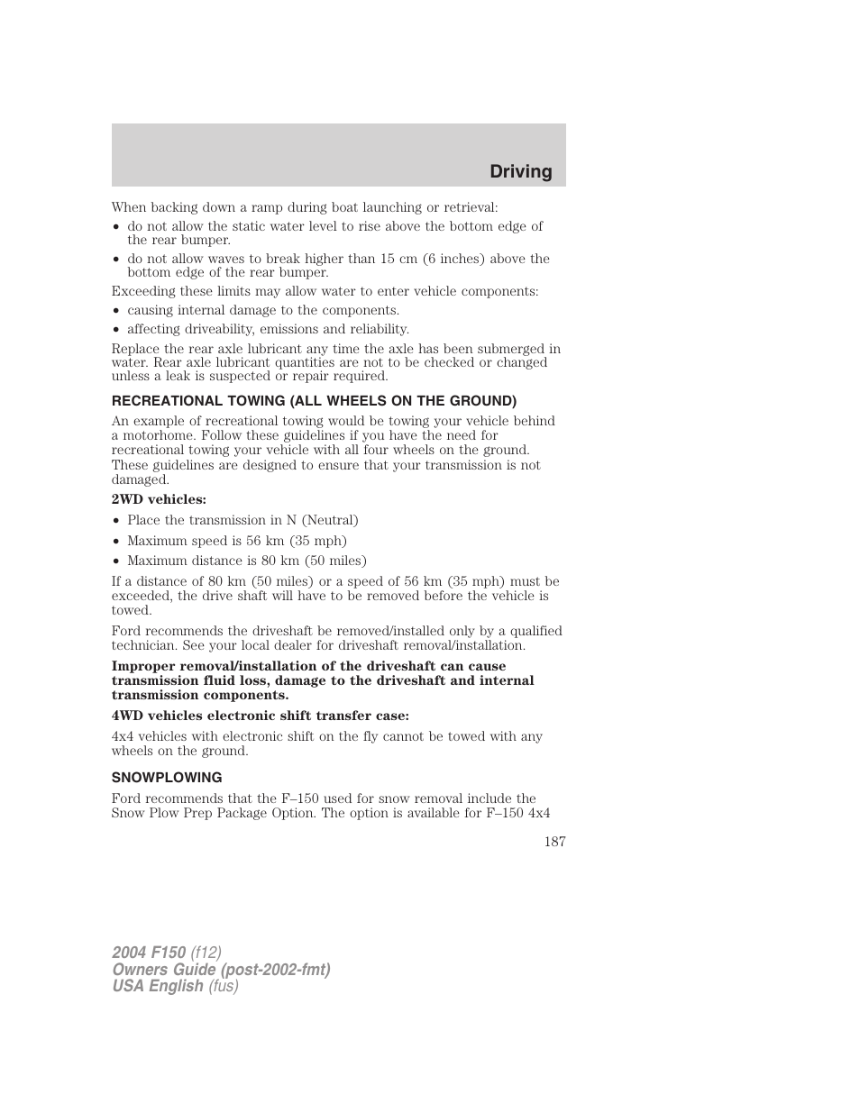 Driving | FORD 2004 F-150 v.3 User Manual | Page 187 / 304