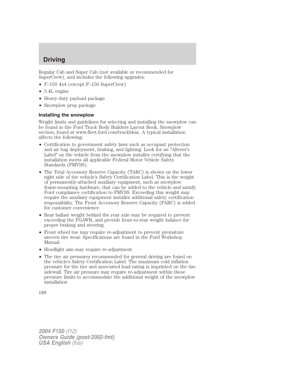 Driving | FORD 2004 F-150 v.3 User Manual | Page 188 / 304