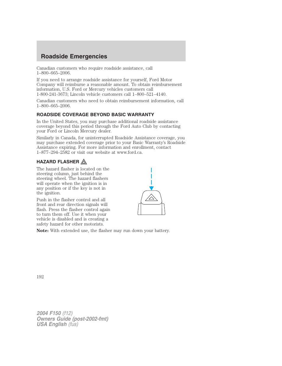 Roadside emergencies | FORD 2004 F-150 v.3 User Manual | Page 192 / 304