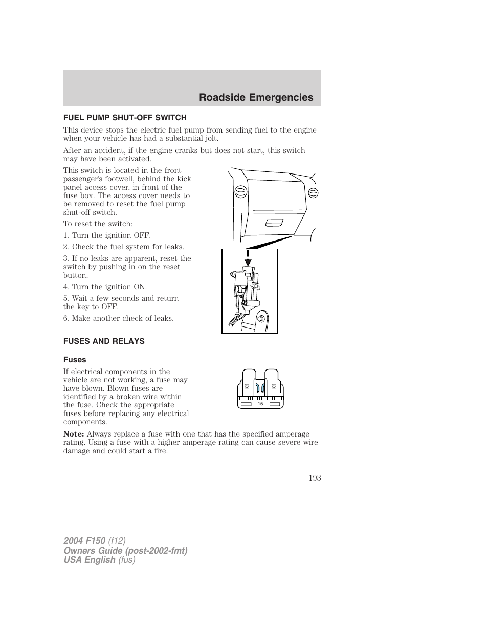 Roadside emergencies | FORD 2004 F-150 v.3 User Manual | Page 193 / 304