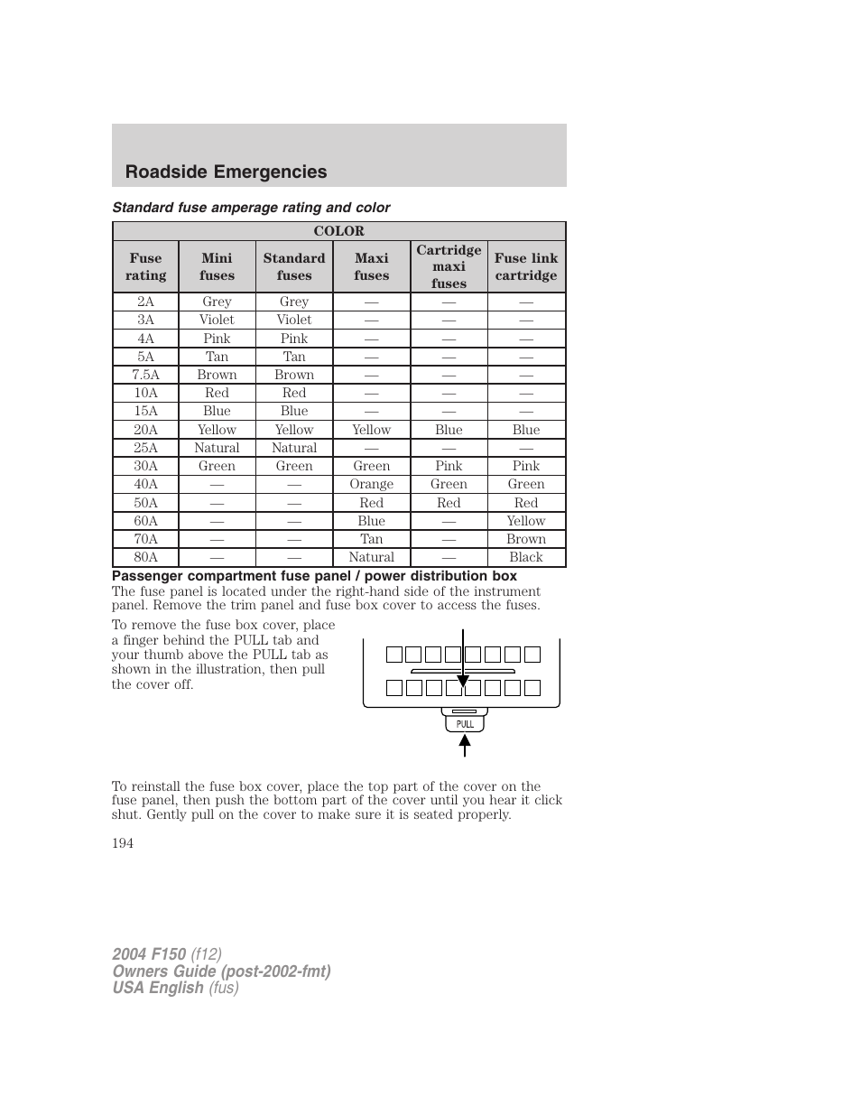 Roadside emergencies | FORD 2004 F-150 v.3 User Manual | Page 194 / 304