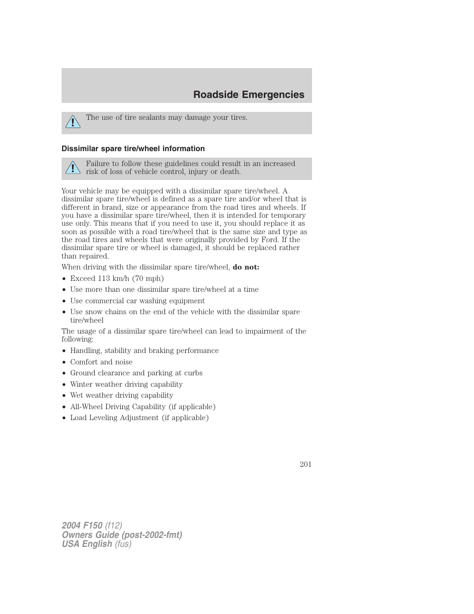 Roadside emergencies | FORD 2004 F-150 v.3 User Manual | Page 201 / 304