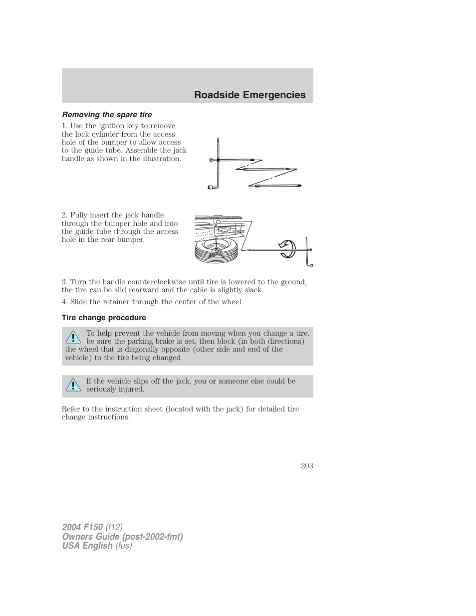 Roadside emergencies | FORD 2004 F-150 v.3 User Manual | Page 203 / 304
