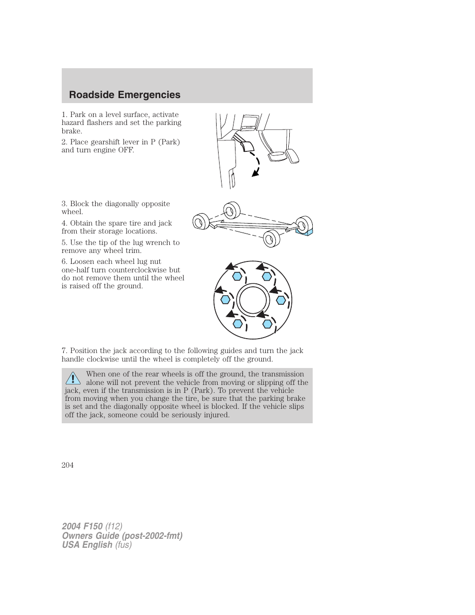 Roadside emergencies | FORD 2004 F-150 v.3 User Manual | Page 204 / 304