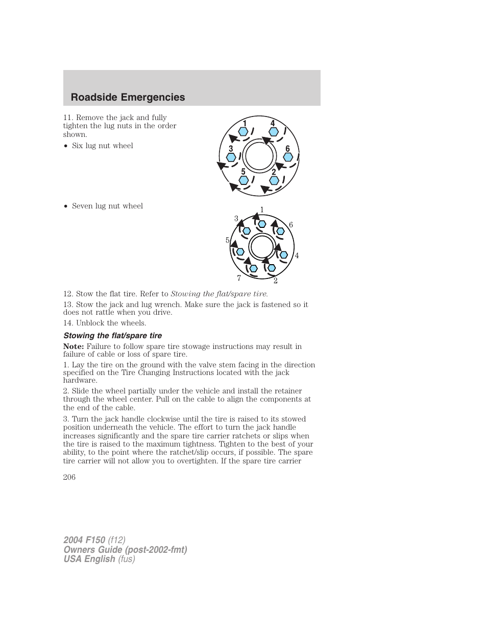 Roadside emergencies | FORD 2004 F-150 v.3 User Manual | Page 206 / 304