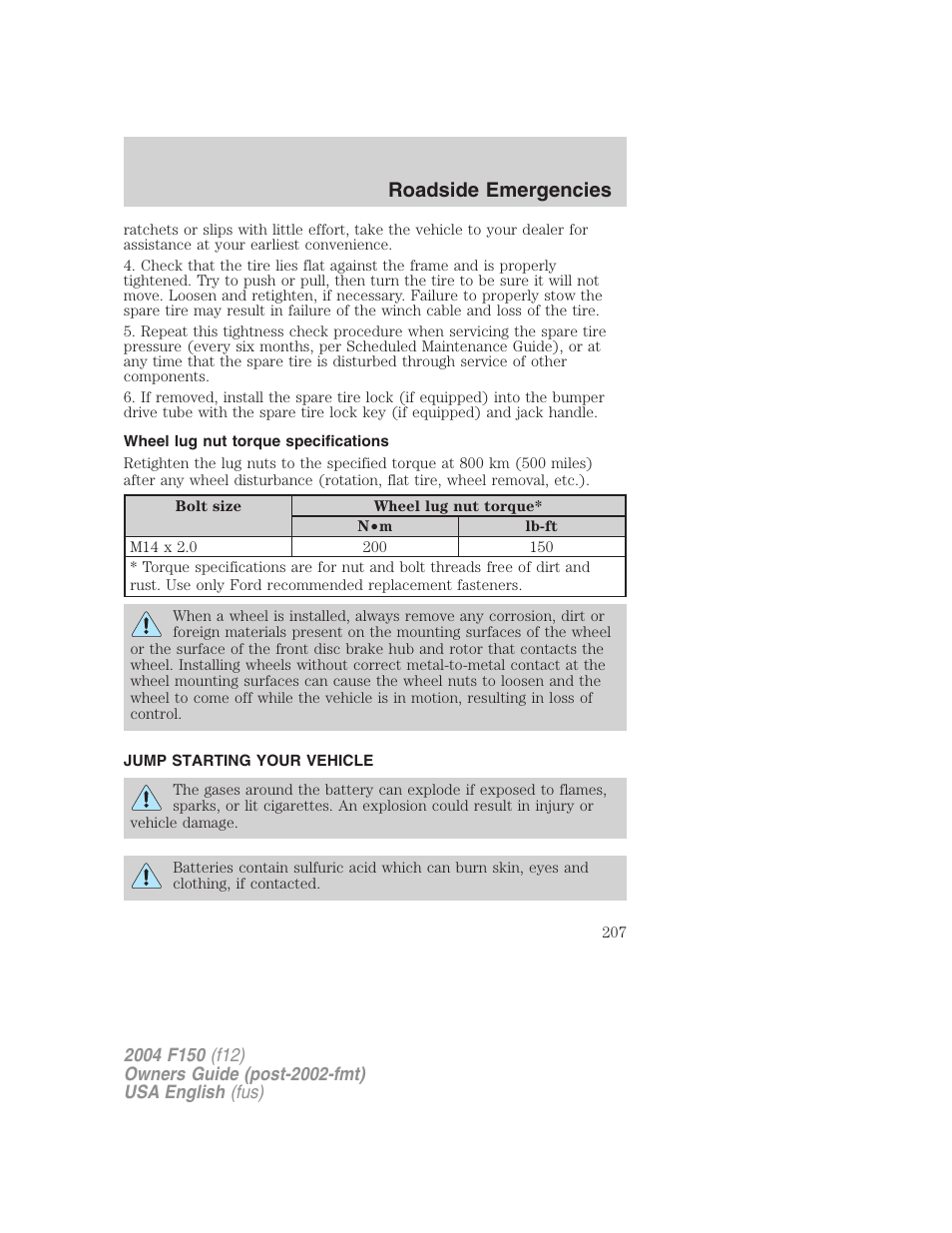 Roadside emergencies | FORD 2004 F-150 v.3 User Manual | Page 207 / 304