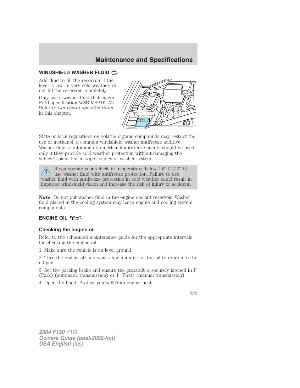 Maintenance and specifications | FORD 2004 F-150 v.3 User Manual | Page 233 / 304