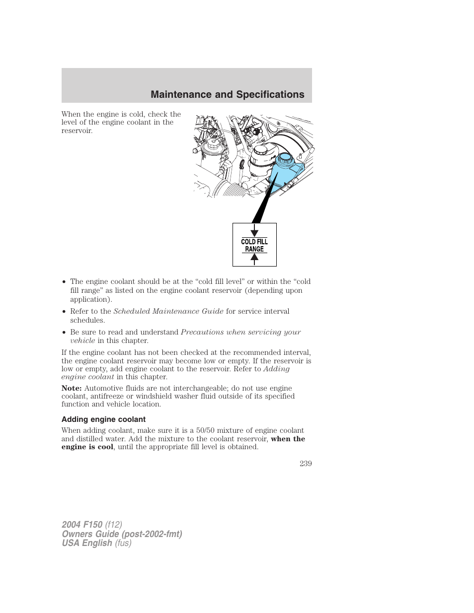 Maintenance and specifications | FORD 2004 F-150 v.3 User Manual | Page 239 / 304