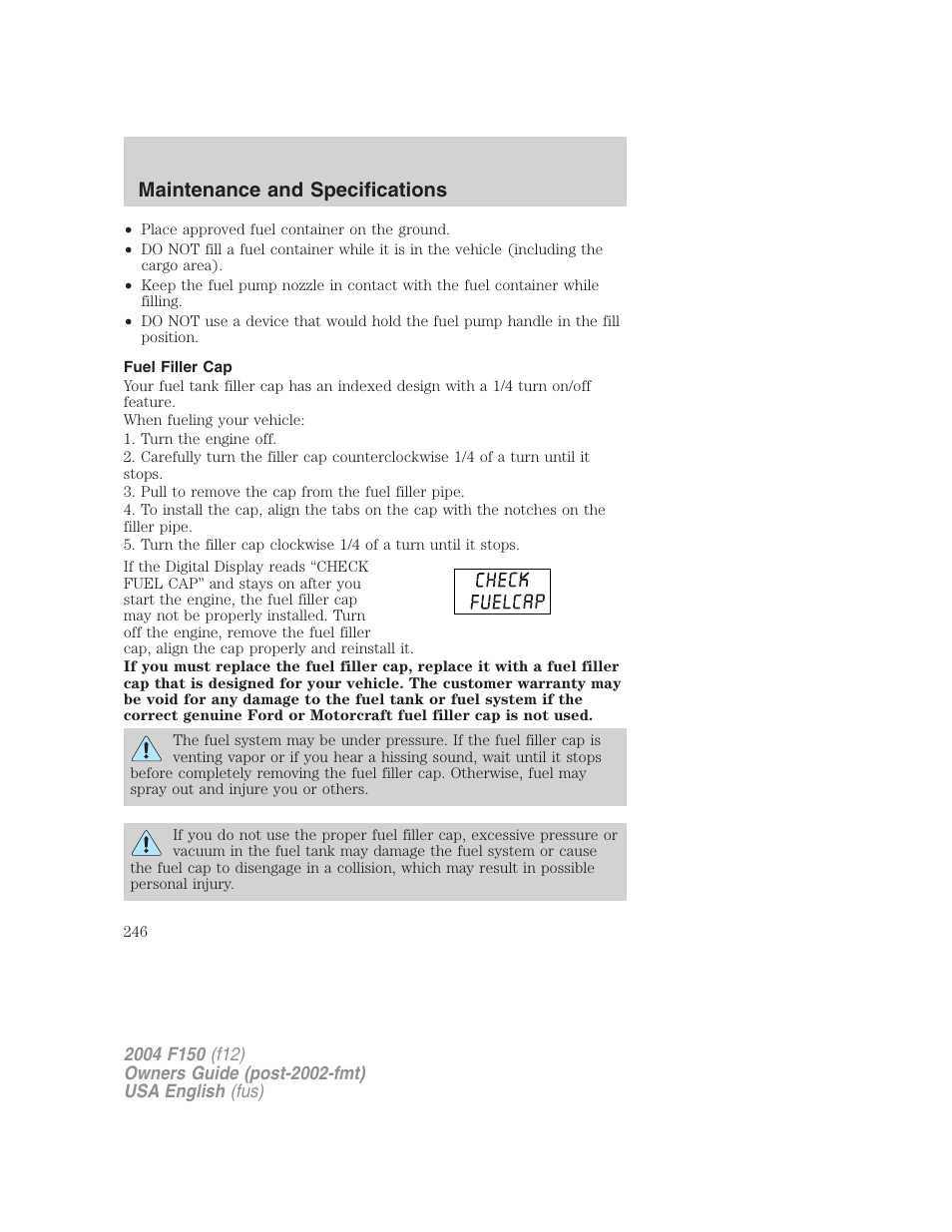 Maintenance and specifications | FORD 2004 F-150 v.3 User Manual | Page 246 / 304