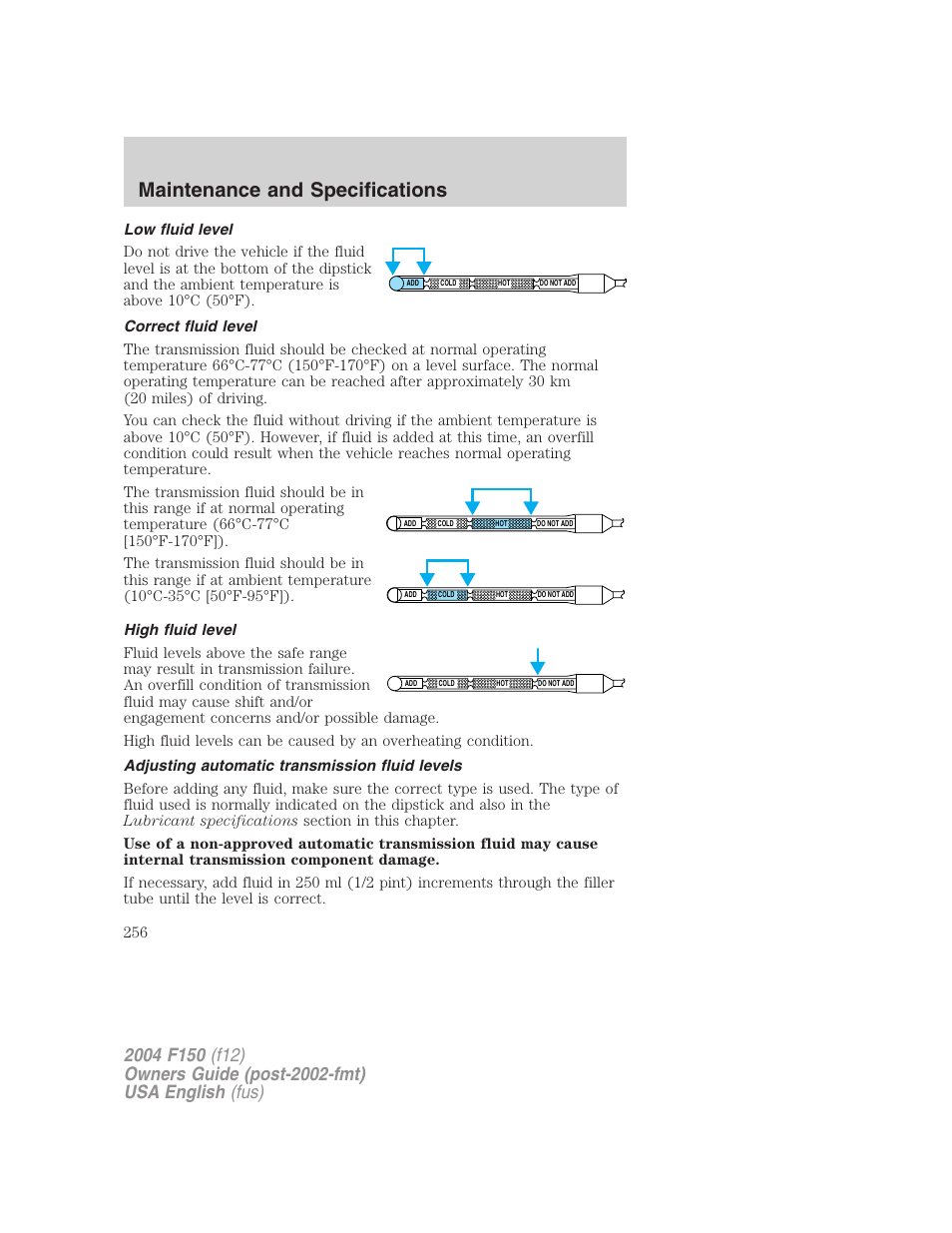 Maintenance and specifications | FORD 2004 F-150 v.3 User Manual | Page 256 / 304