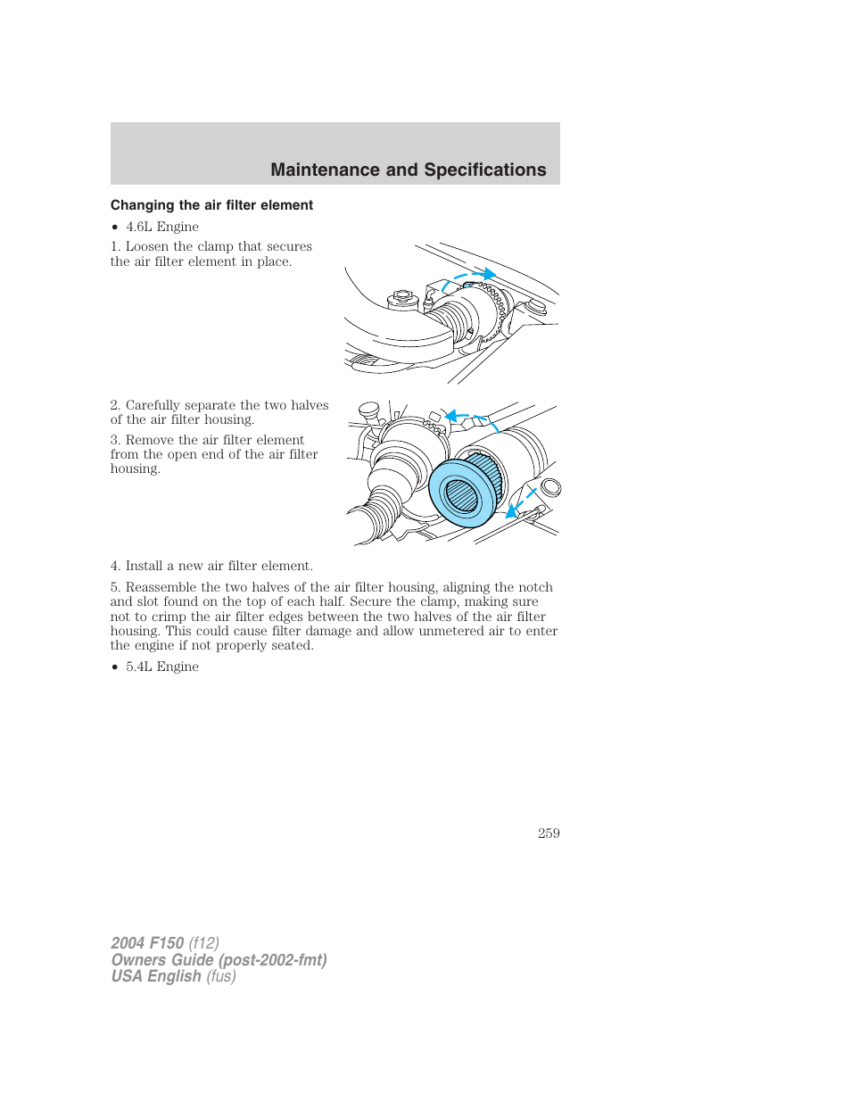 Maintenance and specifications | FORD 2004 F-150 v.3 User Manual | Page 259 / 304