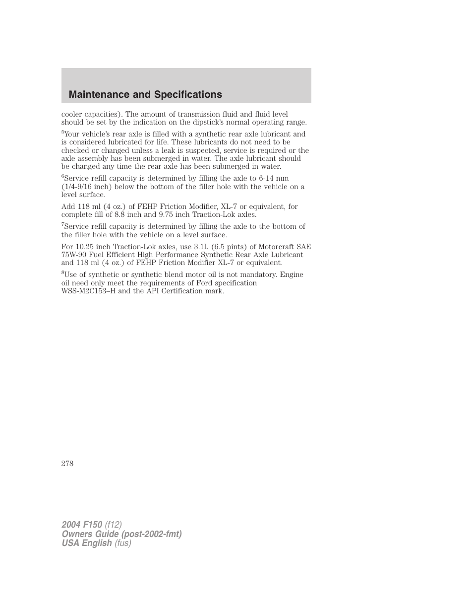 Maintenance and specifications | FORD 2004 F-150 v.3 User Manual | Page 278 / 304