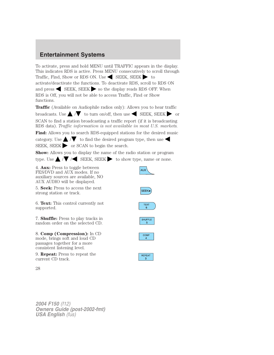 Entertainment systems | FORD 2004 F-150 v.3 User Manual | Page 28 / 304