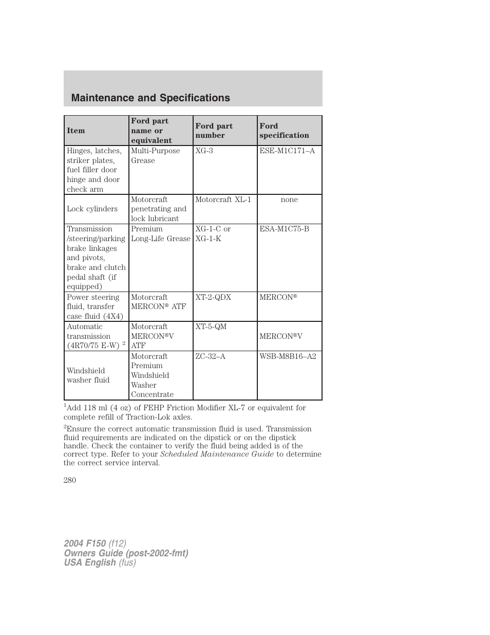 Maintenance and specifications | FORD 2004 F-150 v.3 User Manual | Page 280 / 304