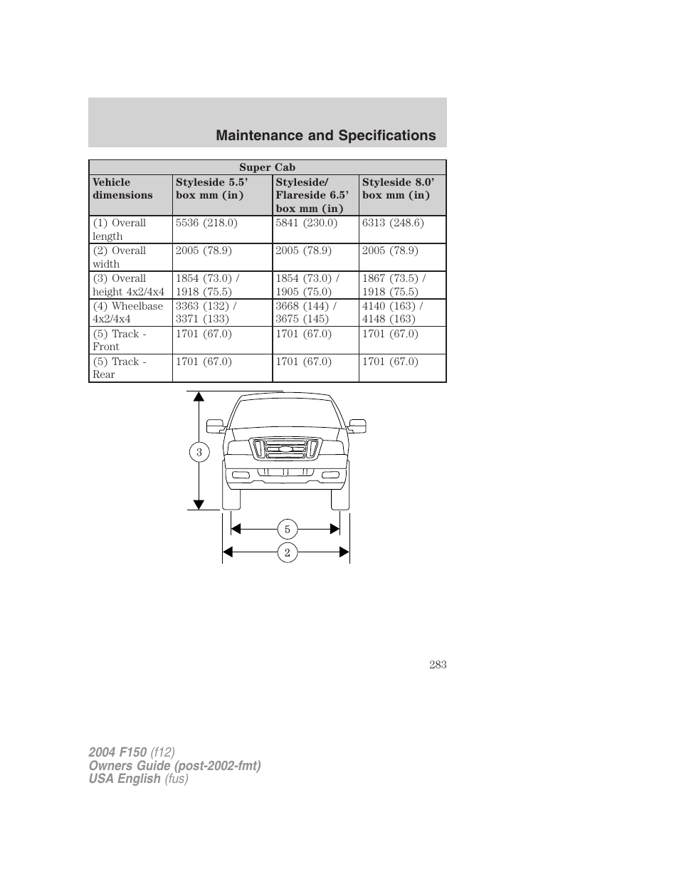 Maintenance and specifications | FORD 2004 F-150 v.3 User Manual | Page 283 / 304