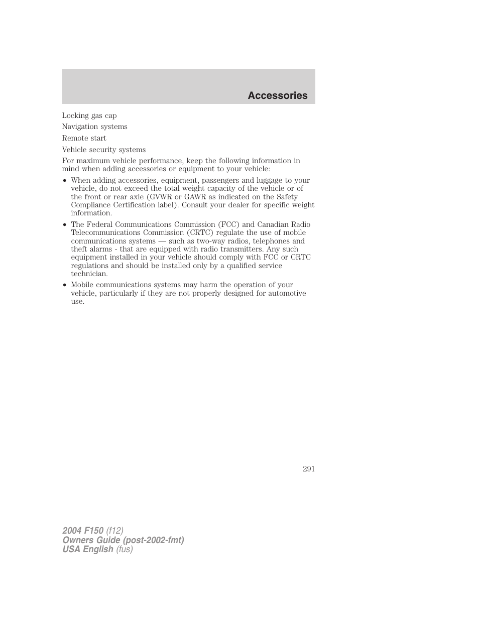 Accessories | FORD 2004 F-150 v.3 User Manual | Page 291 / 304