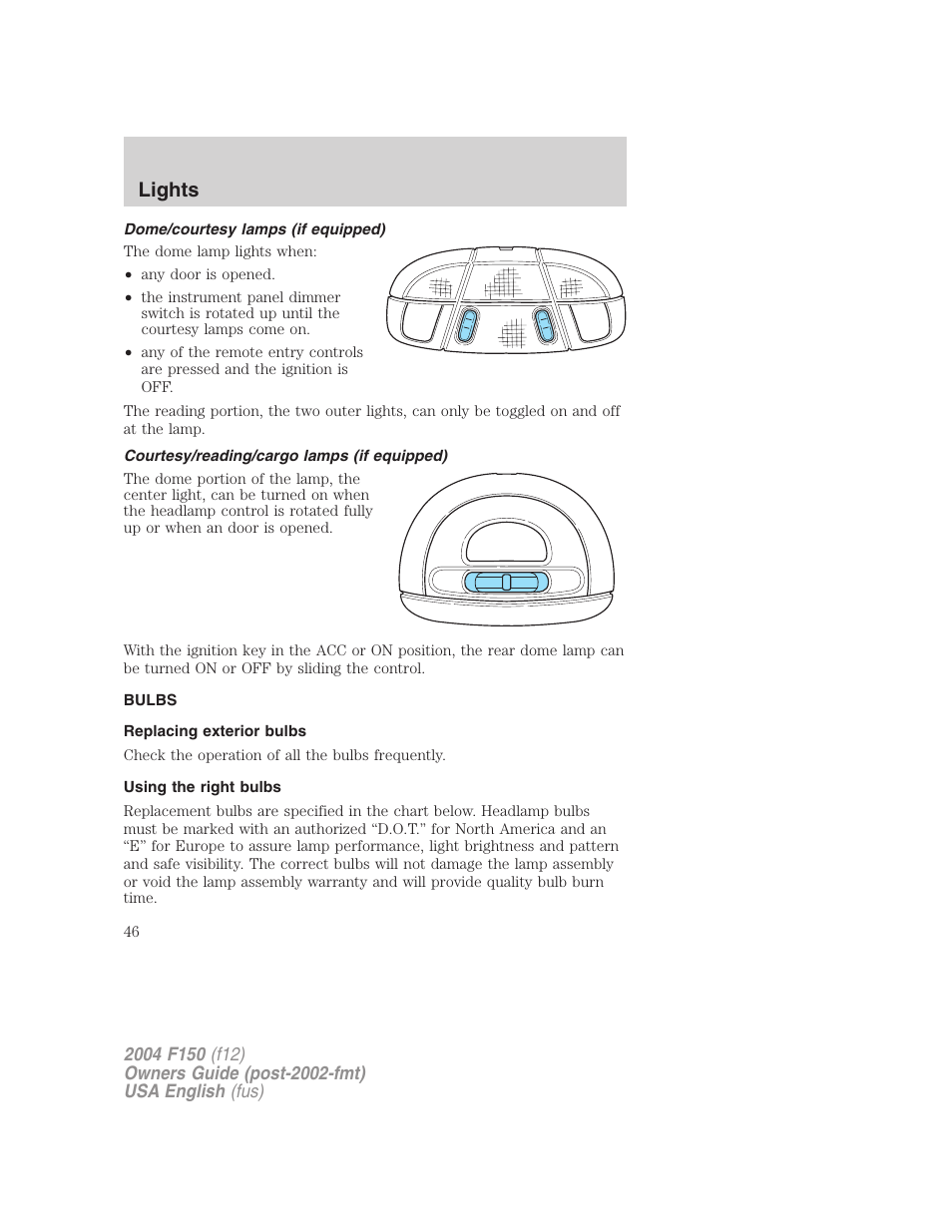 Lights | FORD 2004 F-150 v.3 User Manual | Page 46 / 304