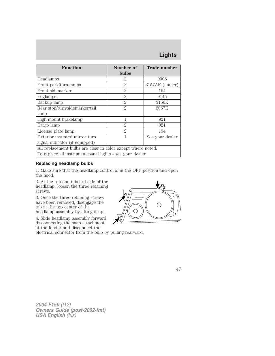 Lights | FORD 2004 F-150 v.3 User Manual | Page 47 / 304
