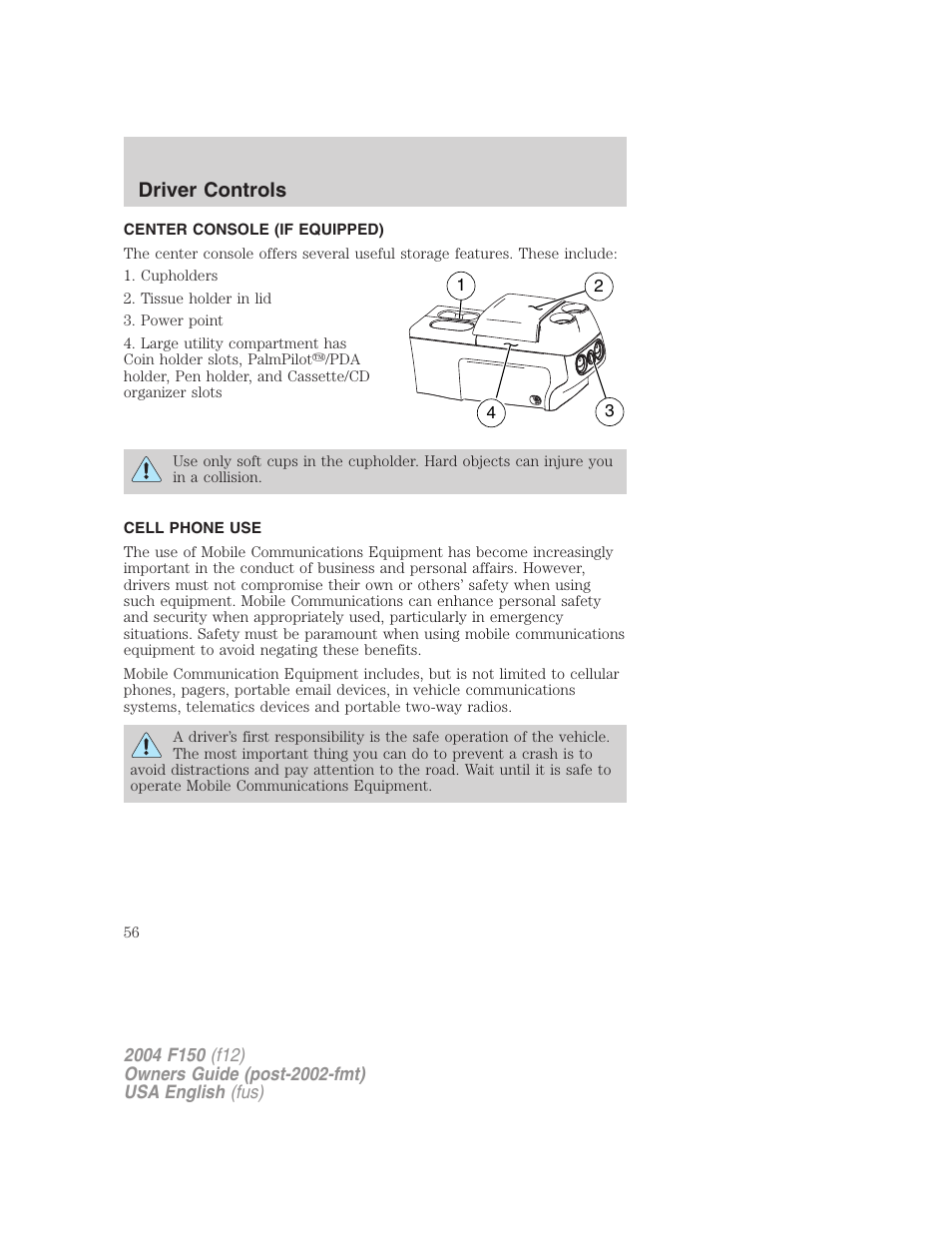 Driver controls | FORD 2004 F-150 v.3 User Manual | Page 56 / 304