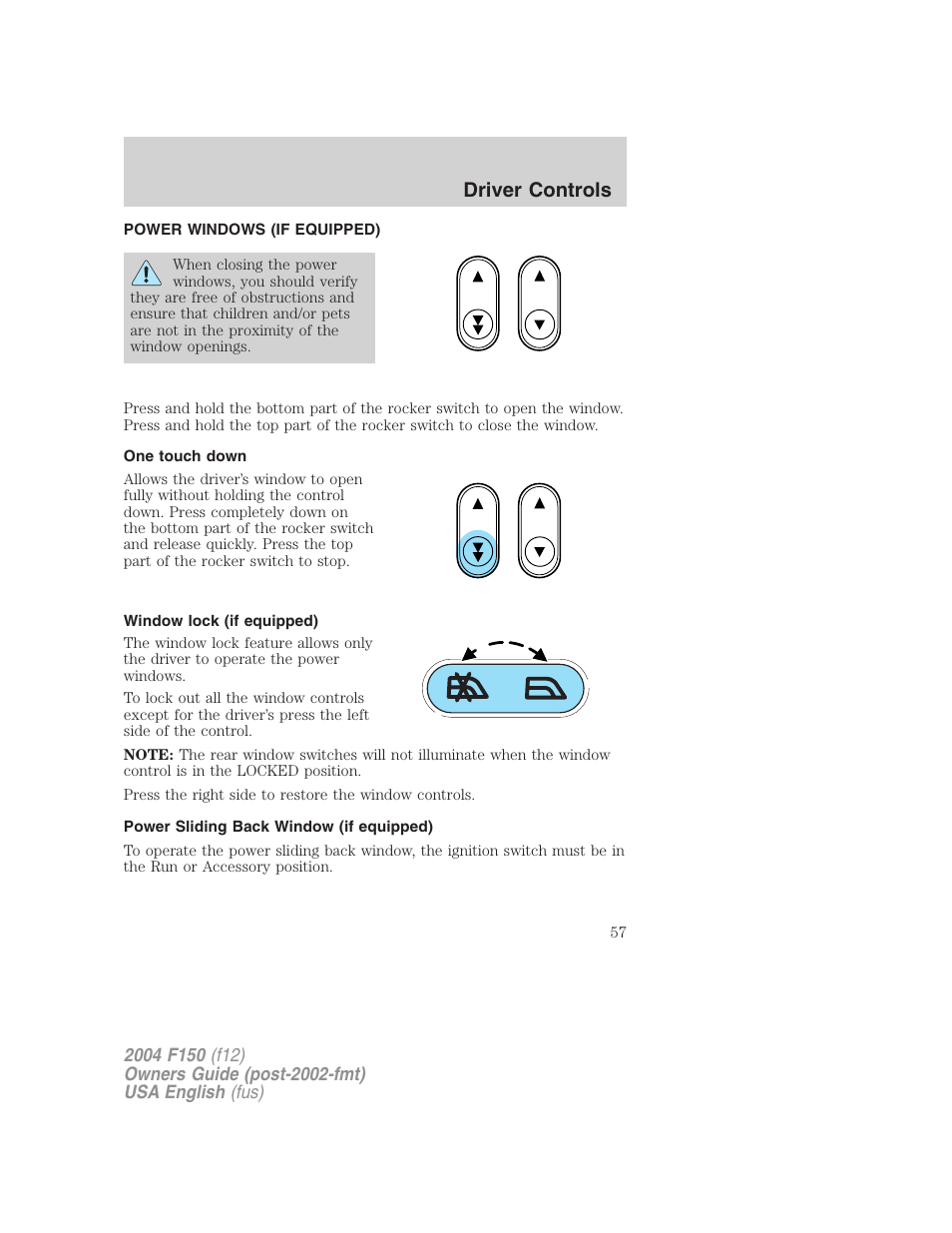 Driver controls | FORD 2004 F-150 v.3 User Manual | Page 57 / 304