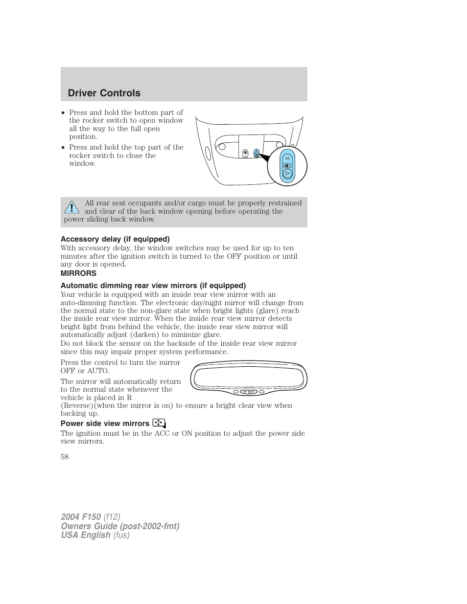 Driver controls | FORD 2004 F-150 v.3 User Manual | Page 58 / 304