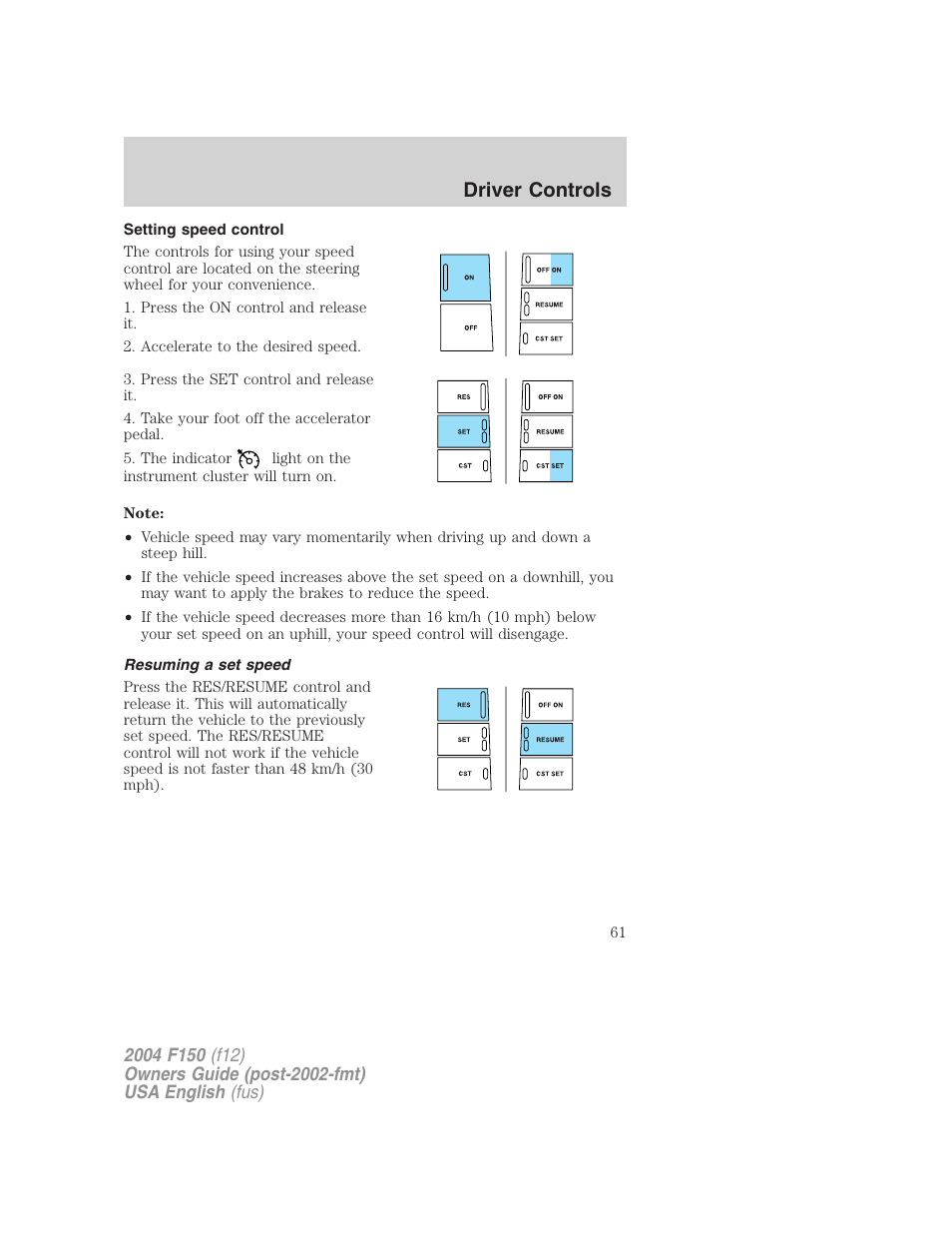 Driver controls | FORD 2004 F-150 v.3 User Manual | Page 61 / 304