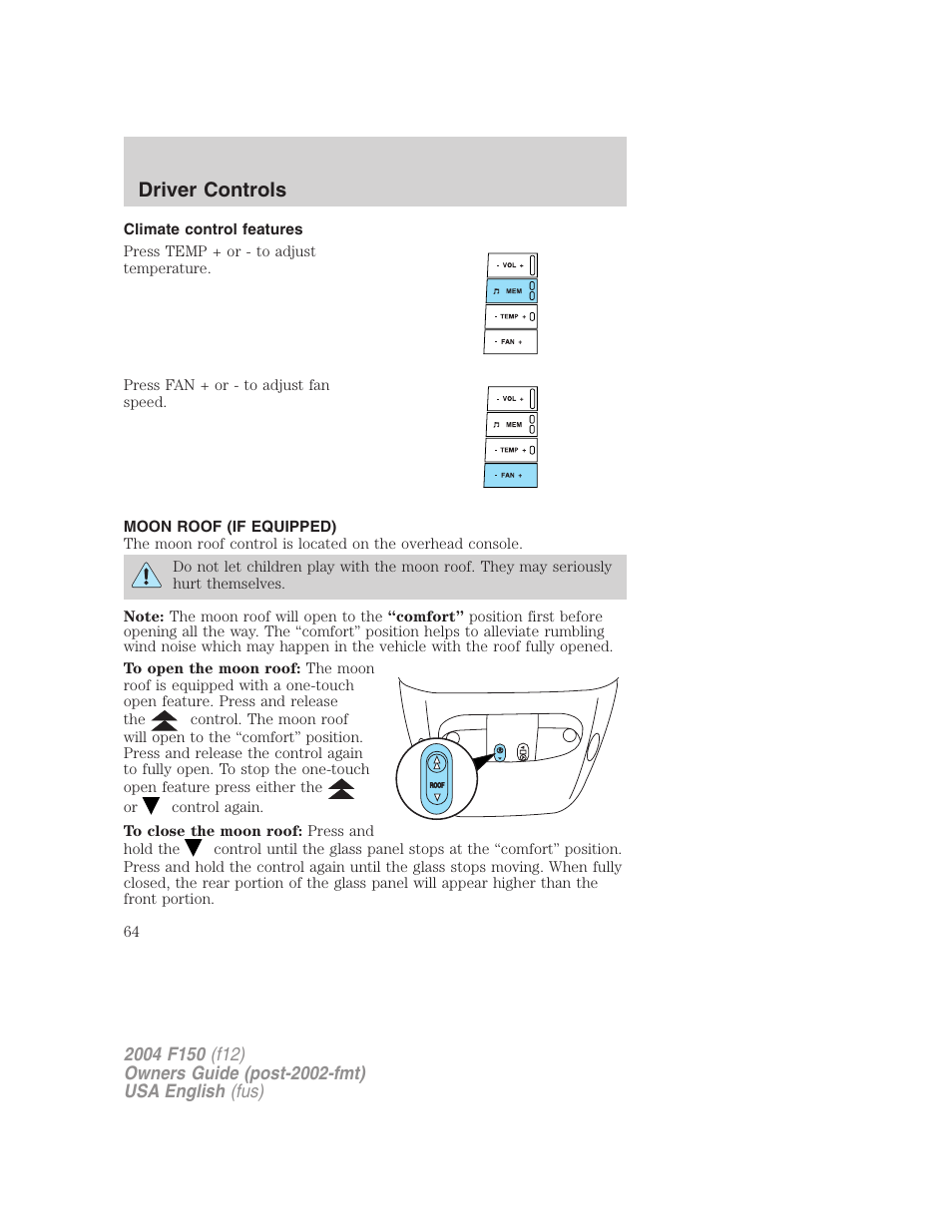 Driver controls | FORD 2004 F-150 v.3 User Manual | Page 64 / 304
