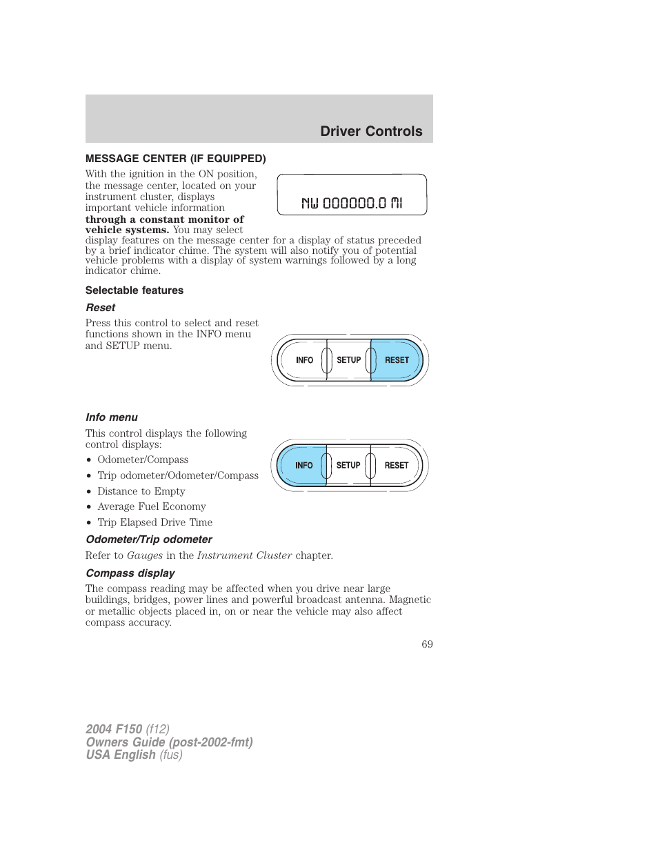 Driver controls | FORD 2004 F-150 v.3 User Manual | Page 69 / 304