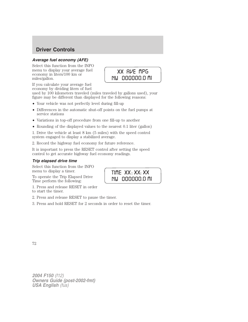 Driver controls | FORD 2004 F-150 v.3 User Manual | Page 72 / 304