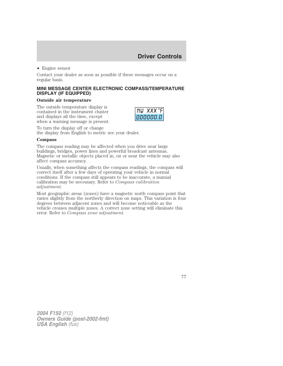 Driver controls | FORD 2004 F-150 v.3 User Manual | Page 77 / 304