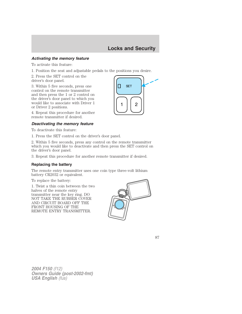 Locks and security | FORD 2004 F-150 v.3 User Manual | Page 87 / 304