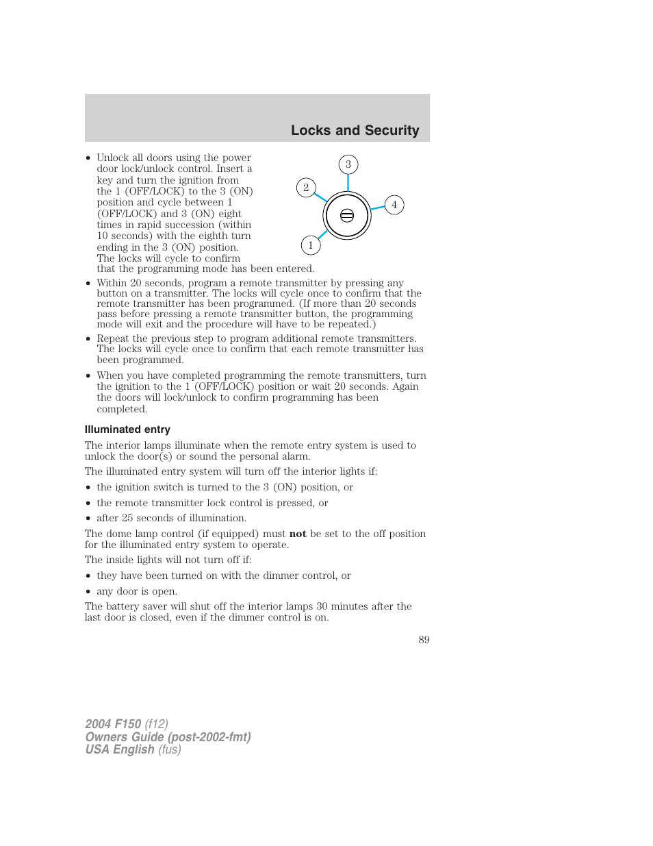 Locks and security | FORD 2004 F-150 v.3 User Manual | Page 89 / 304