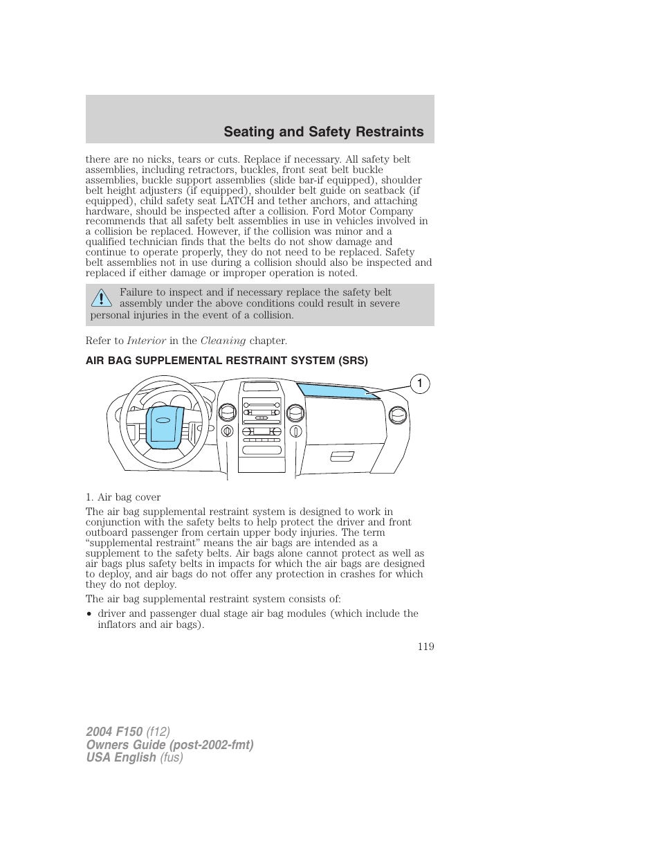 Seating and safety restraints | FORD 2004 F-150 v.4 User Manual | Page 119 / 296