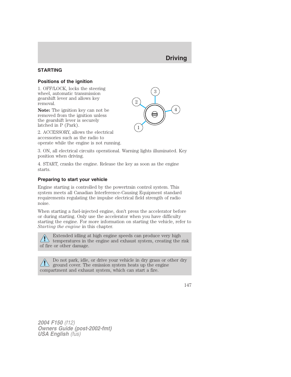 Driving | FORD 2004 F-150 v.4 User Manual | Page 147 / 296
