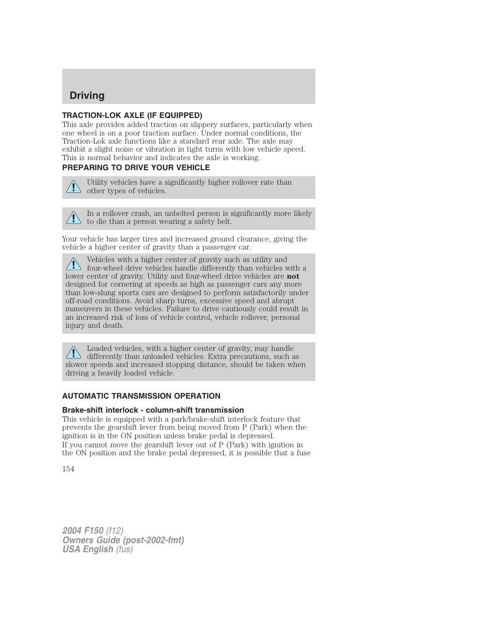 Driving | FORD 2004 F-150 v.4 User Manual | Page 154 / 296