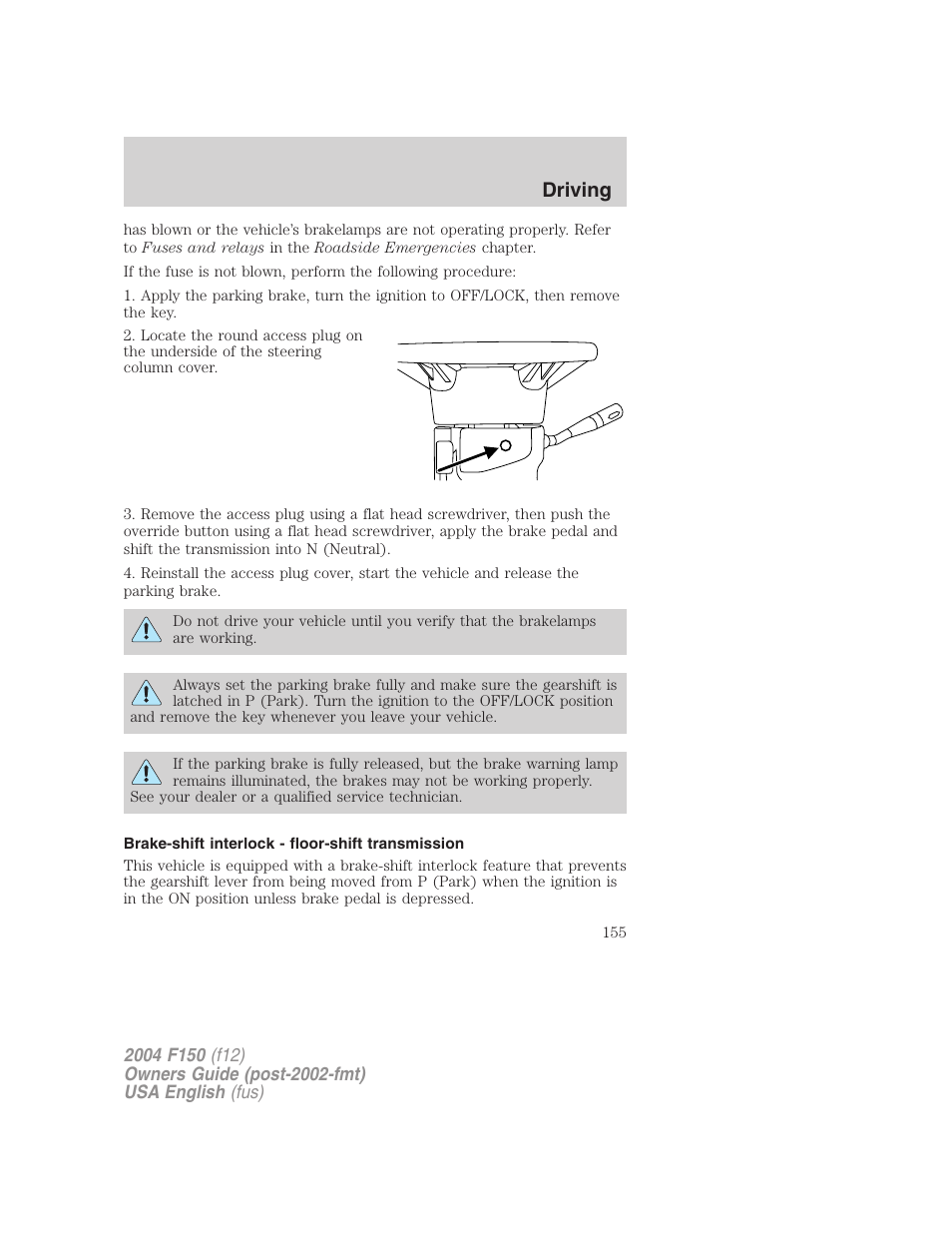 Driving | FORD 2004 F-150 v.4 User Manual | Page 155 / 296