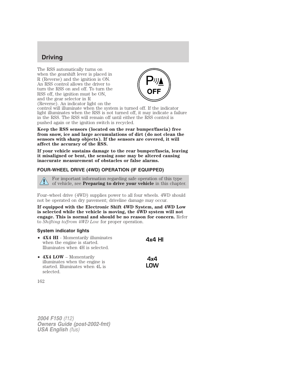 Driving | FORD 2004 F-150 v.4 User Manual | Page 162 / 296