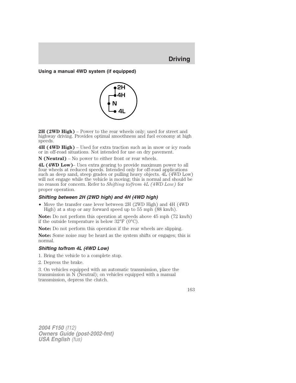 Driving | FORD 2004 F-150 v.4 User Manual | Page 163 / 296