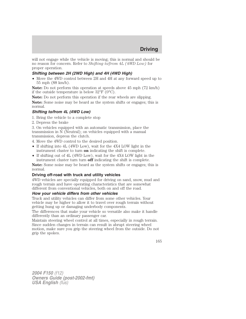 Driving | FORD 2004 F-150 v.4 User Manual | Page 165 / 296