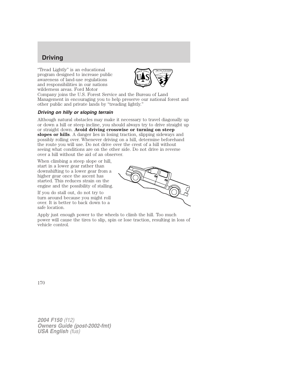 Driving | FORD 2004 F-150 v.4 User Manual | Page 170 / 296