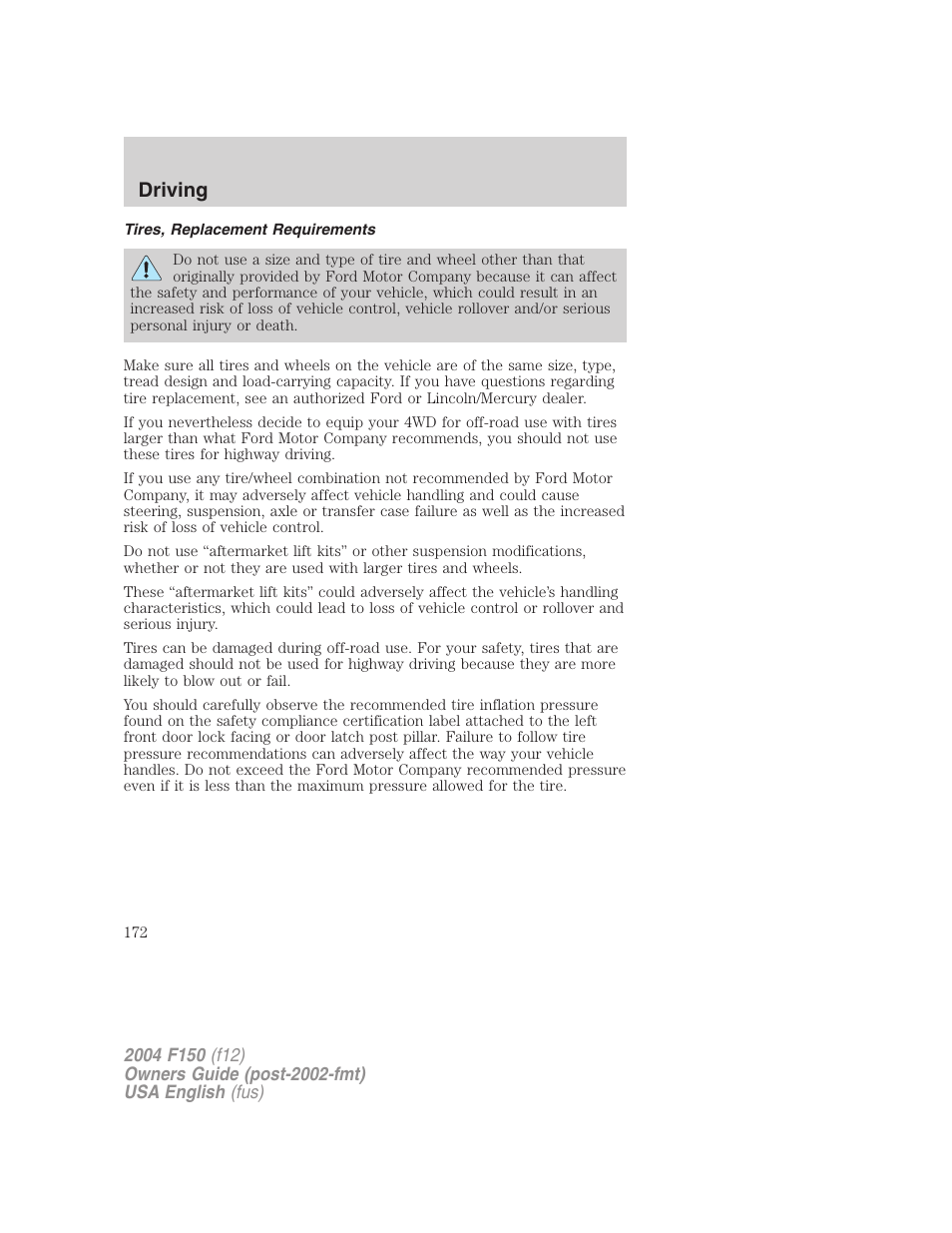 Driving | FORD 2004 F-150 v.4 User Manual | Page 172 / 296