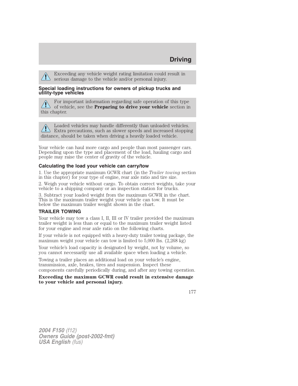 Driving | FORD 2004 F-150 v.4 User Manual | Page 177 / 296