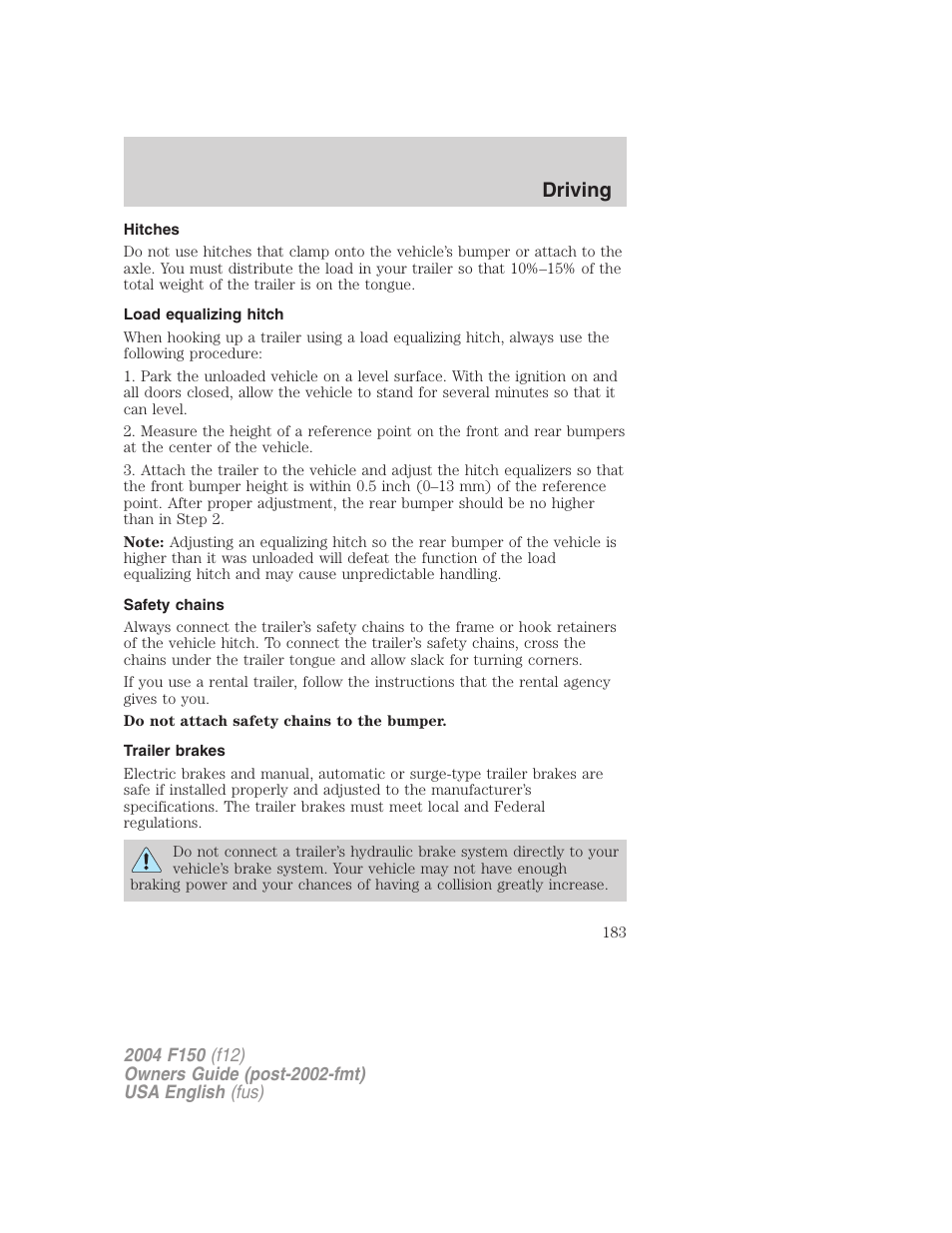 Driving | FORD 2004 F-150 v.4 User Manual | Page 183 / 296