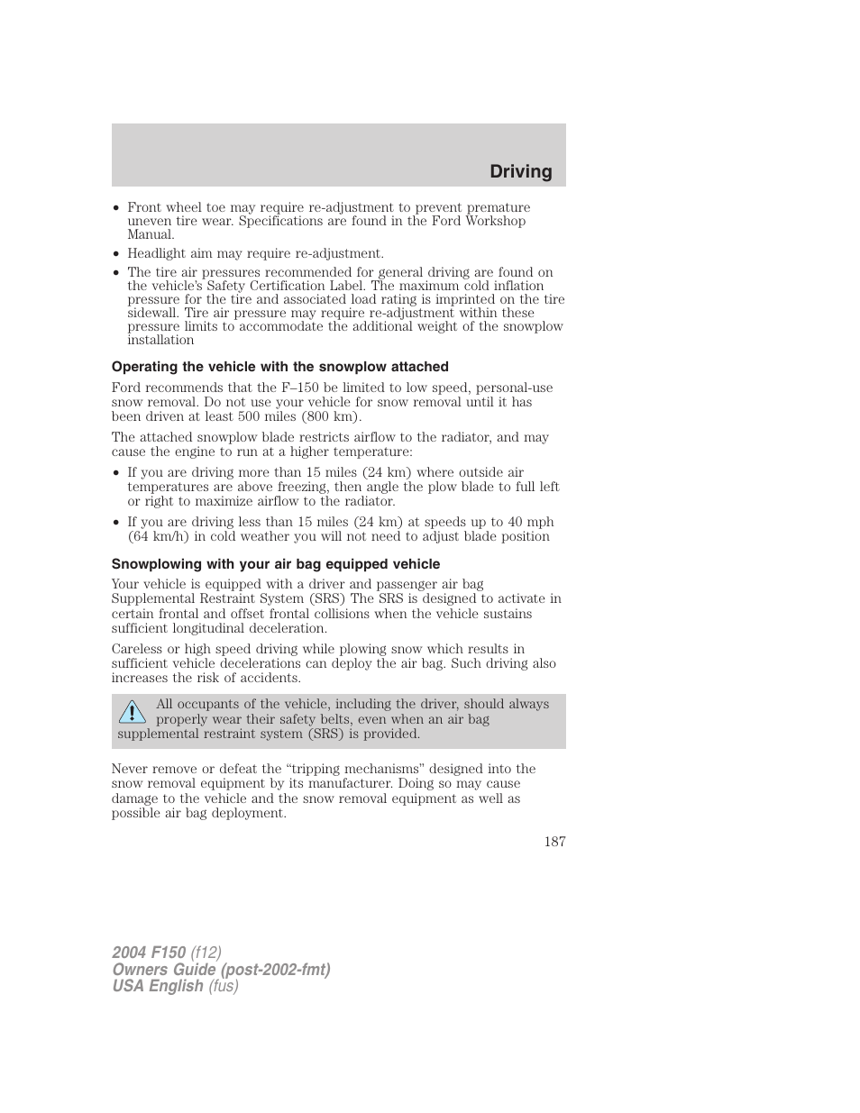 Driving | FORD 2004 F-150 v.4 User Manual | Page 187 / 296