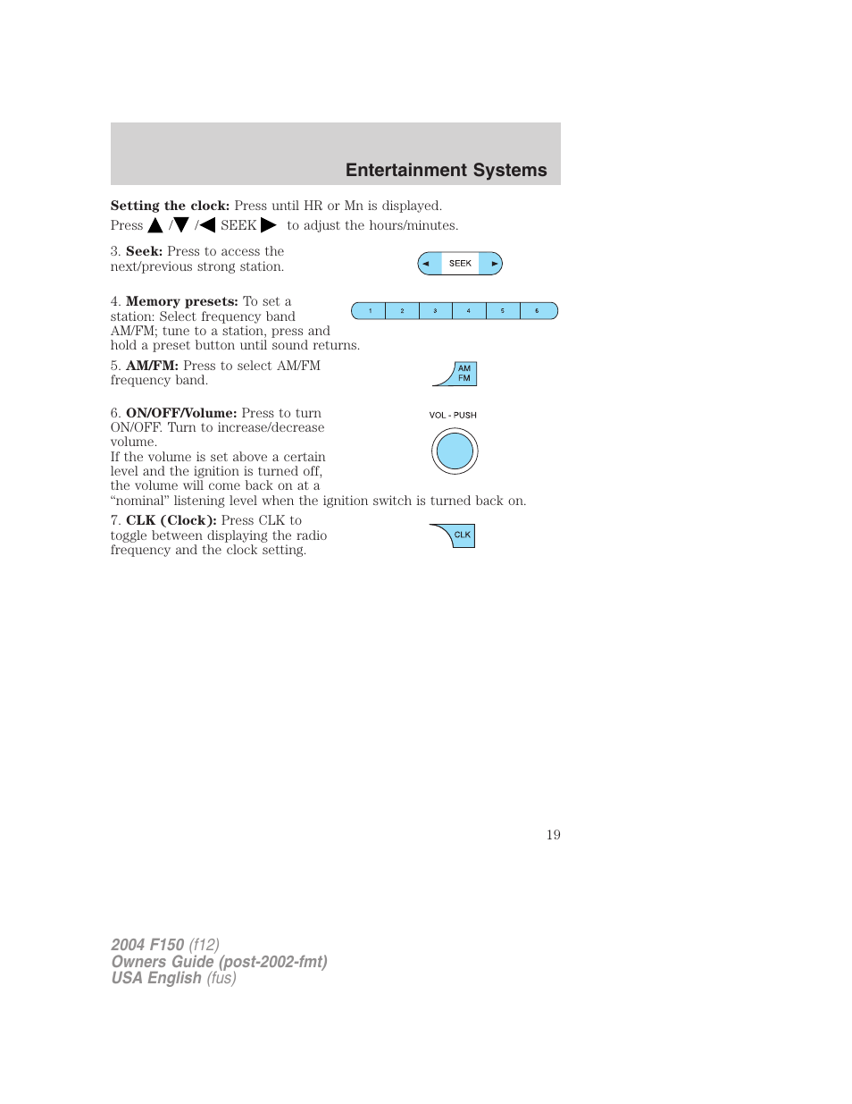 Entertainment systems | FORD 2004 F-150 v.4 User Manual | Page 19 / 296