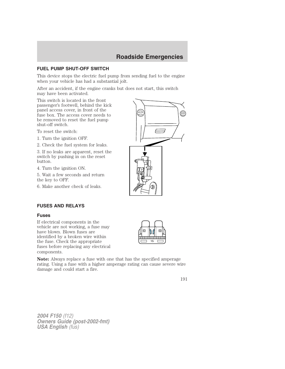 Roadside emergencies | FORD 2004 F-150 v.4 User Manual | Page 191 / 296