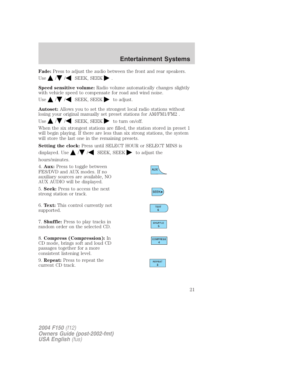 Entertainment systems | FORD 2004 F-150 v.4 User Manual | Page 21 / 296