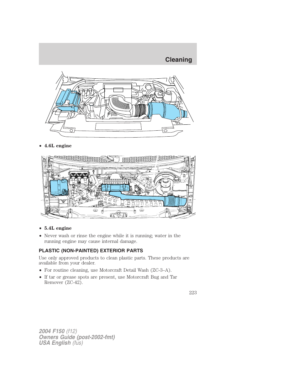 Cleaning | FORD 2004 F-150 v.4 User Manual | Page 223 / 296