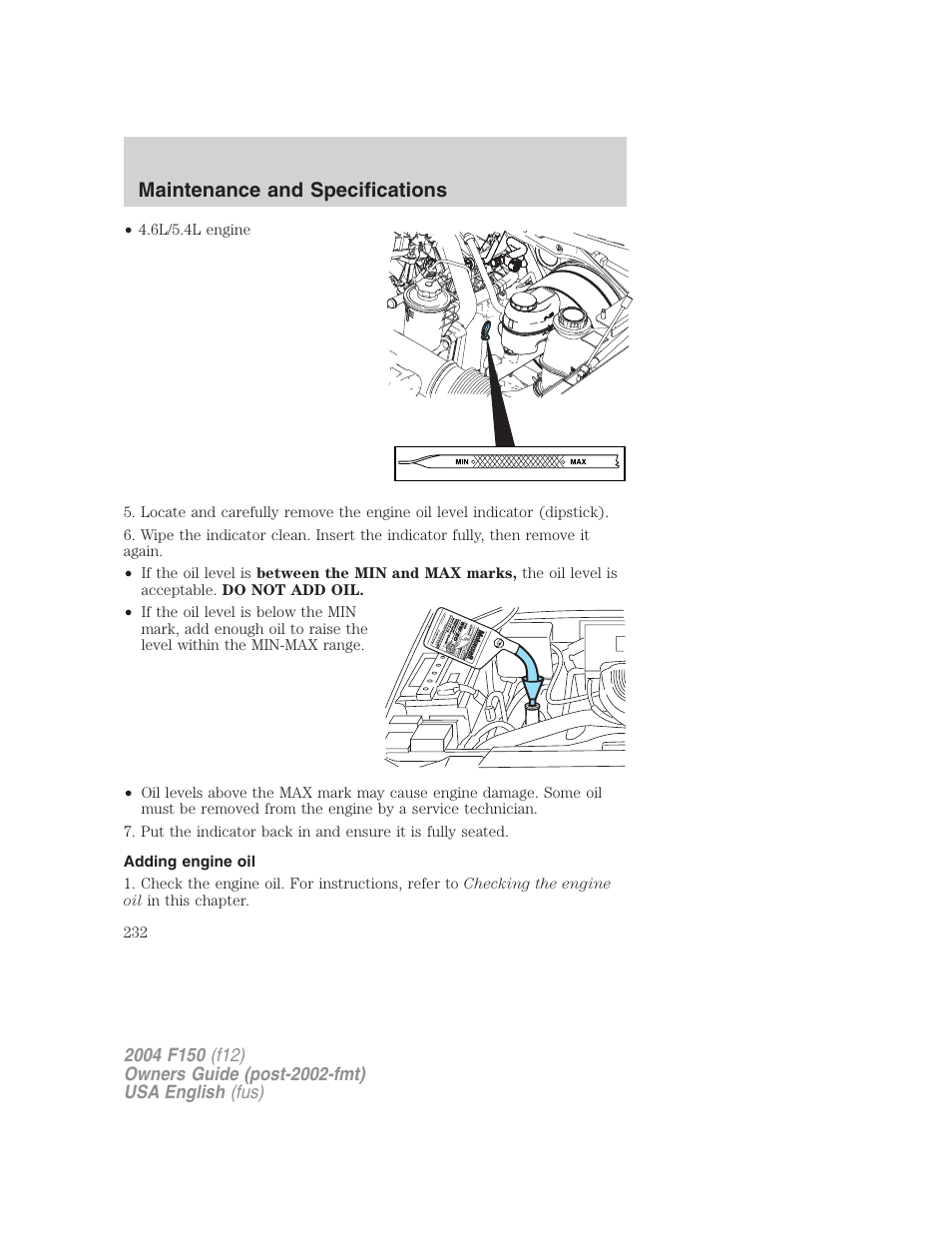 Maintenance and specifications | FORD 2004 F-150 v.4 User Manual | Page 232 / 296